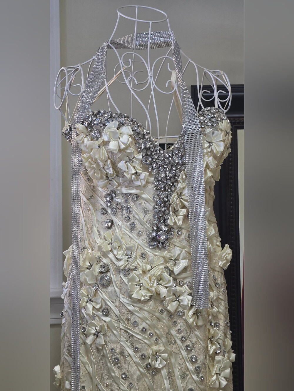 Silver Crystal Mesh Long Scarf Necklace - Women Accessories - Picture 3 of 7